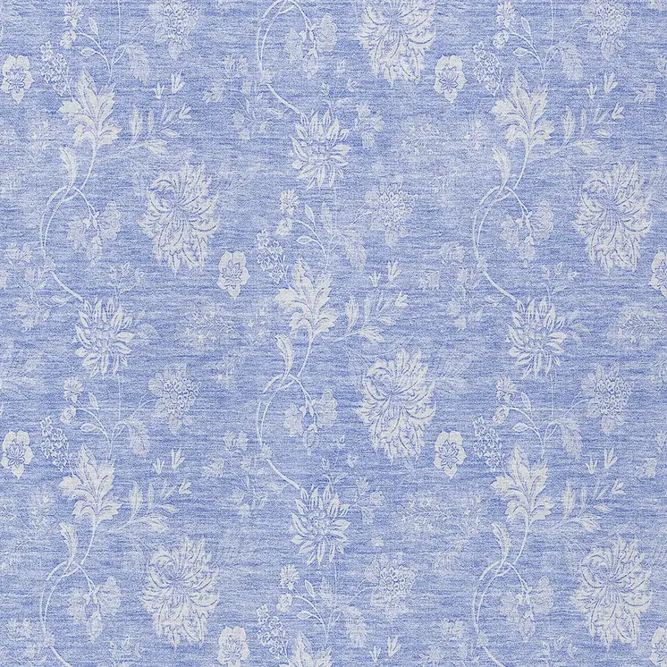 8' X 10' Sky Blue Denim Blue And Ivory Floral Washable Indoor Outdoor Area Rug