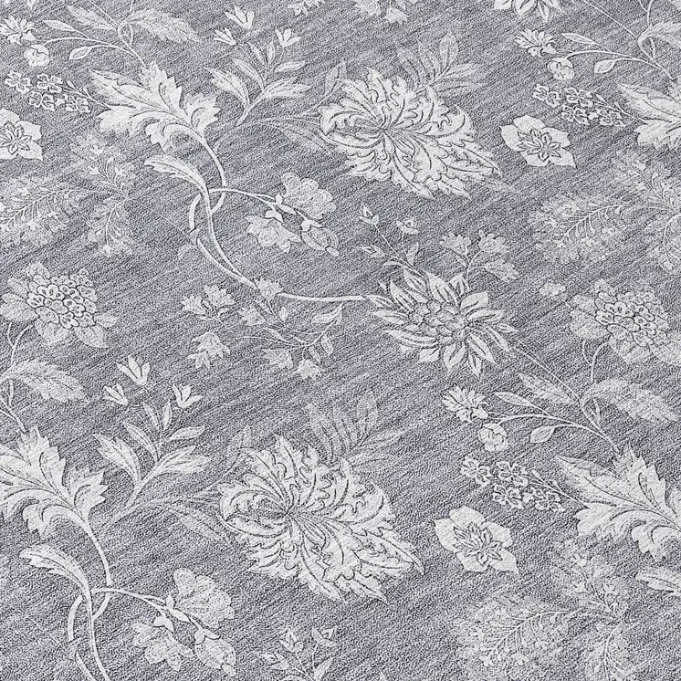 8' Gray Silver And Ivory Round Floral Washable Indoor Outdoor Area Rug