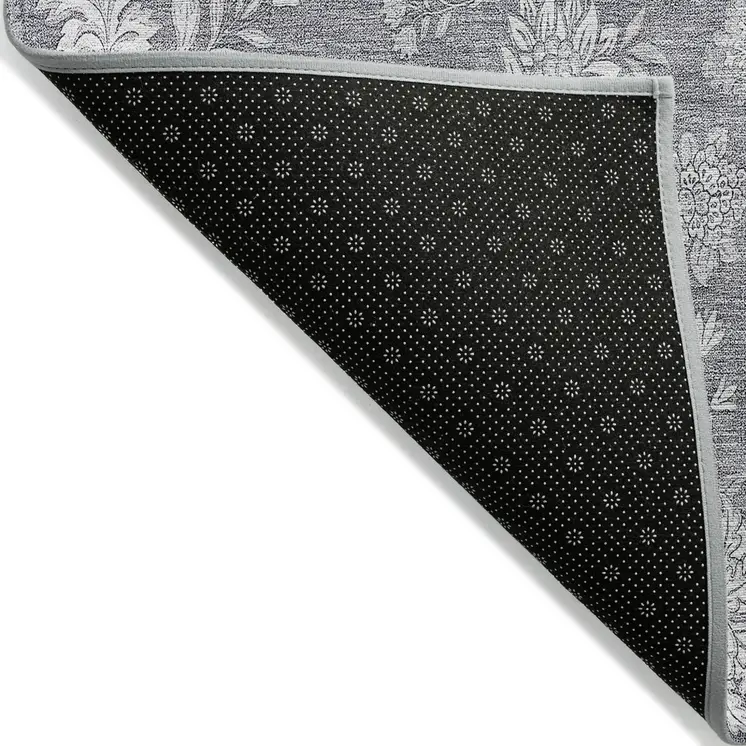 9' X 12' Gray Silver And Ivory Floral Washable Indoor Outdoor Area Rug