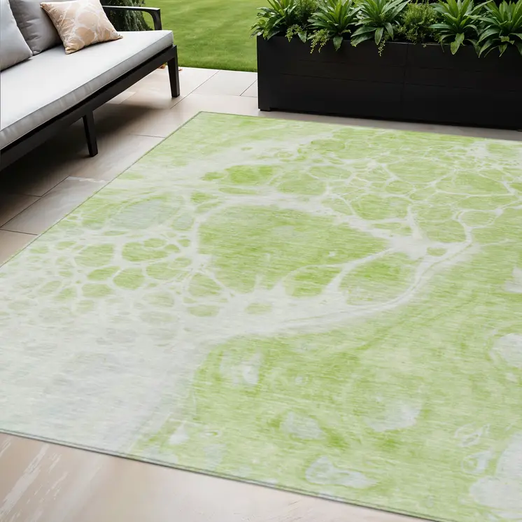 5' X 8' Artichoke Green And Ivory Nautical Washable Indoor Outdoor Area Rug