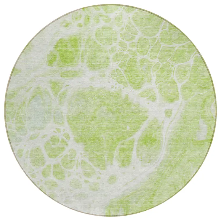 8' Artichoke Green And Ivory Round Nautical Washable Indoor Outdoor Area Rug