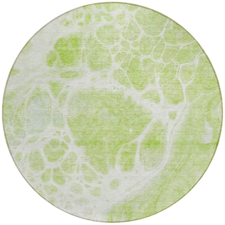8' Artichoke Green And Ivory Round Nautical Washable Indoor Outdoor Area Rug