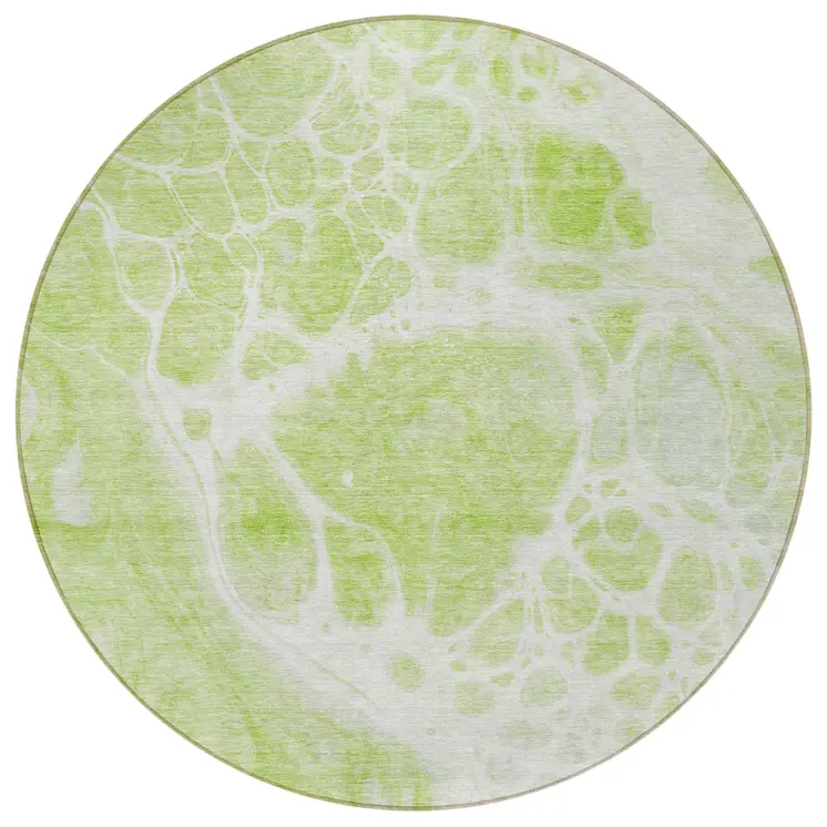 8' Artichoke Green And Ivory Round Nautical Washable Indoor Outdoor Area Rug