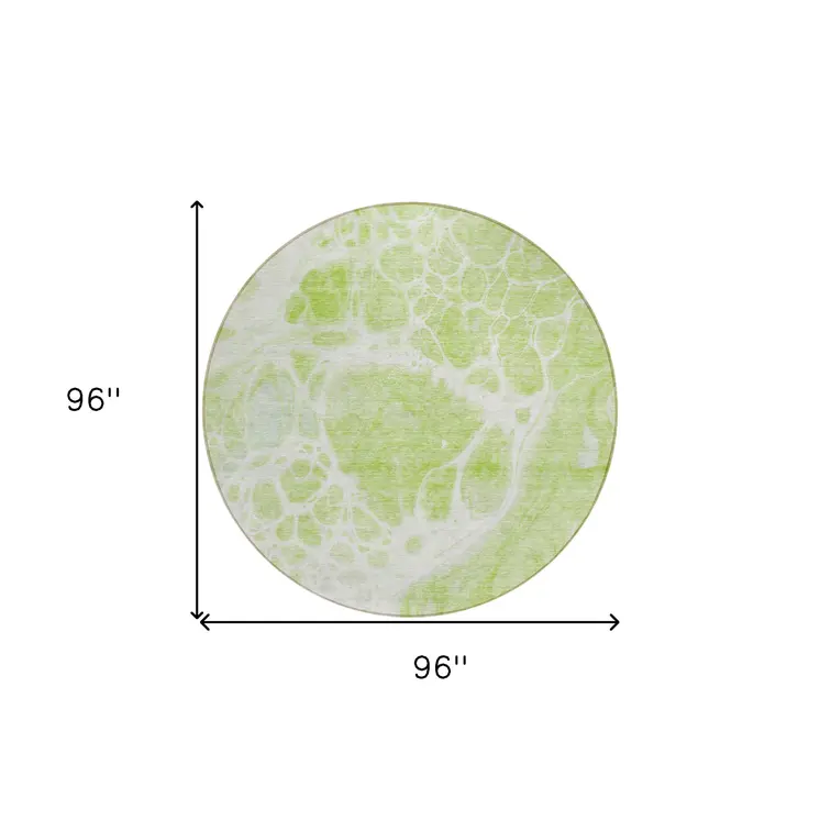 8' Artichoke Green And Ivory Round Nautical Washable Indoor Outdoor Area Rug