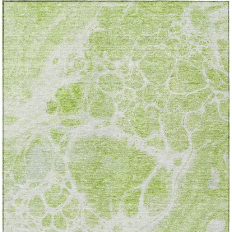 9' X 12' Artichoke Green And Ivory Nautical Washable Indoor Outdoor Area Rug
