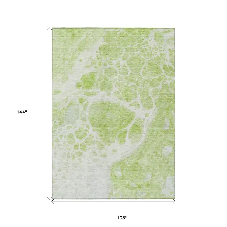 9' X 12' Artichoke Green And Ivory Nautical Washable Indoor Outdoor Area Rug