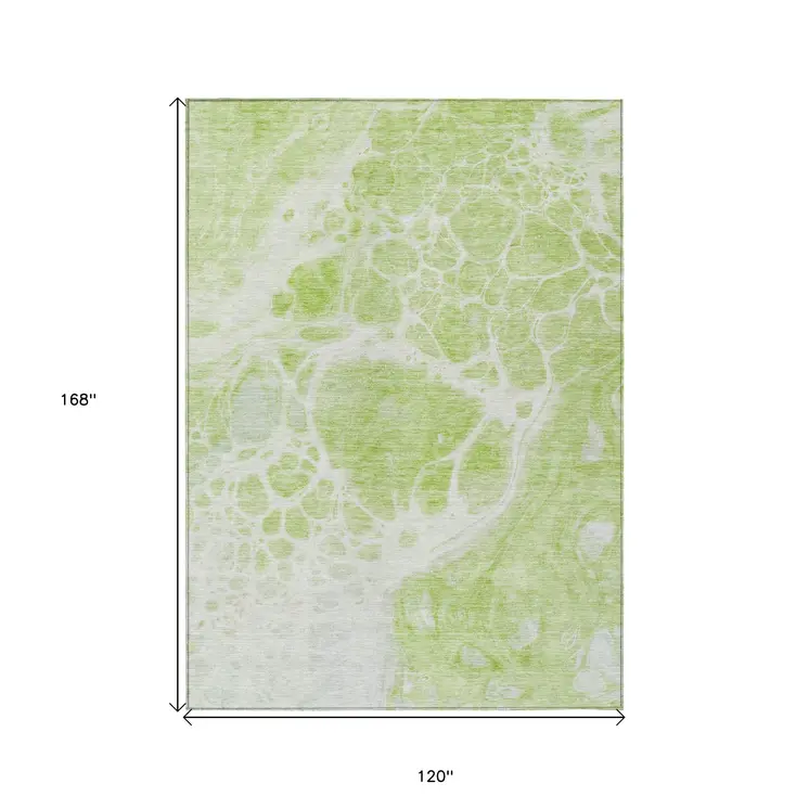 10' X 14' Artichoke Green And Ivory Nautical Washable Indoor Outdoor Area Rug