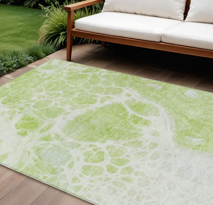 10' X 14' Artichoke Green And Ivory Nautical Washable Indoor Outdoor Area Rug
