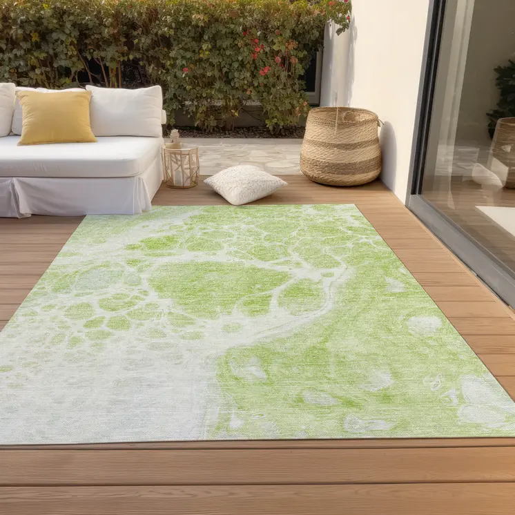 10' X 14' Artichoke Green And Ivory Nautical Washable Indoor Outdoor Area Rug