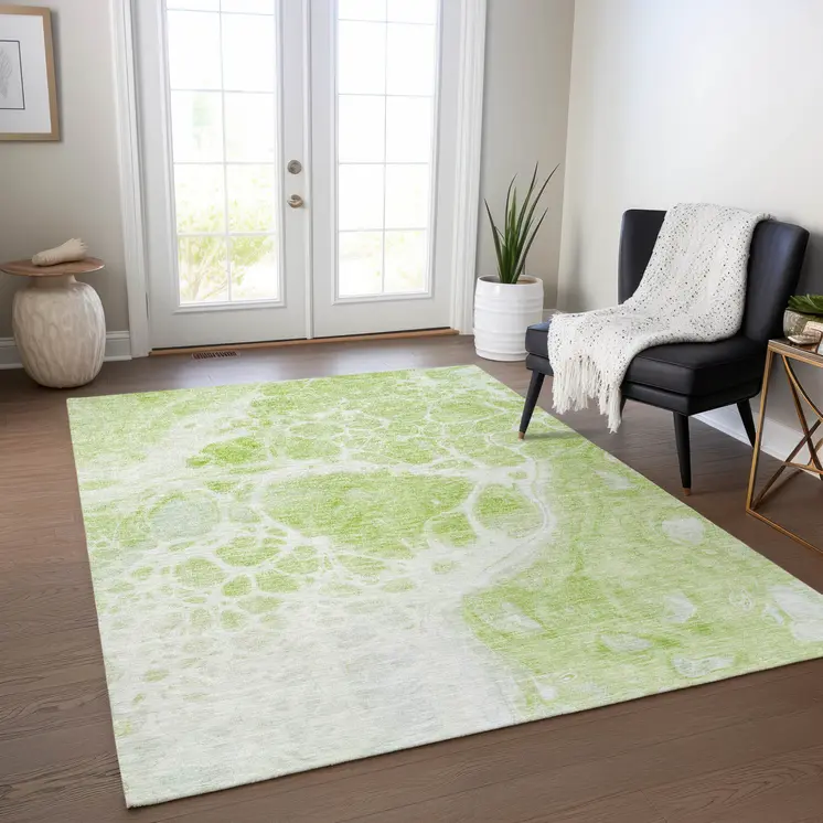 10' X 14' Artichoke Green And Ivory Nautical Washable Indoor Outdoor Area Rug