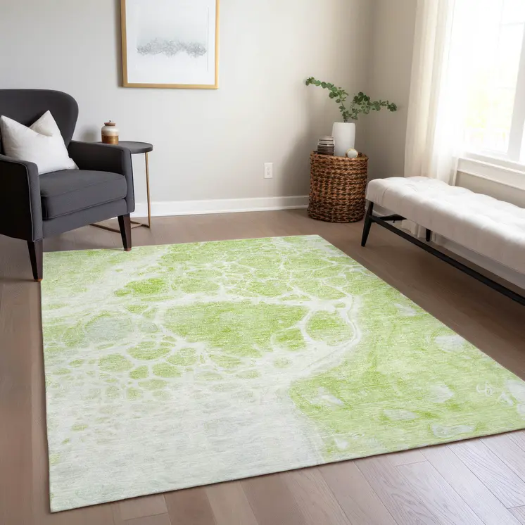 10' X 14' Artichoke Green And Ivory Nautical Washable Indoor Outdoor Area Rug