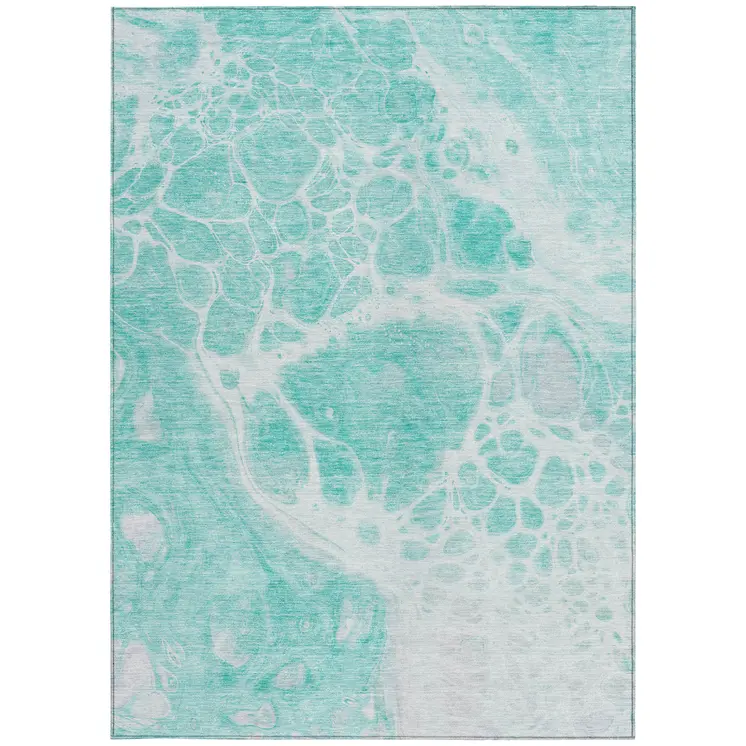 3' X 5' Aqua Teal Blue And Ivory Nautical Washable Indoor Outdoor Area Rug