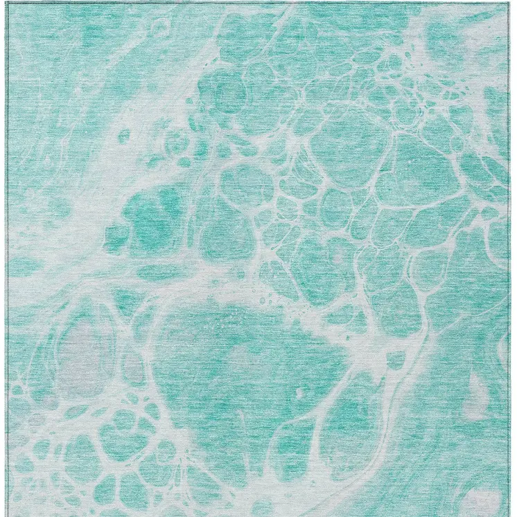5' X 8' Aqua Teal Blue And Ivory Nautical Washable Indoor Outdoor Area Rug