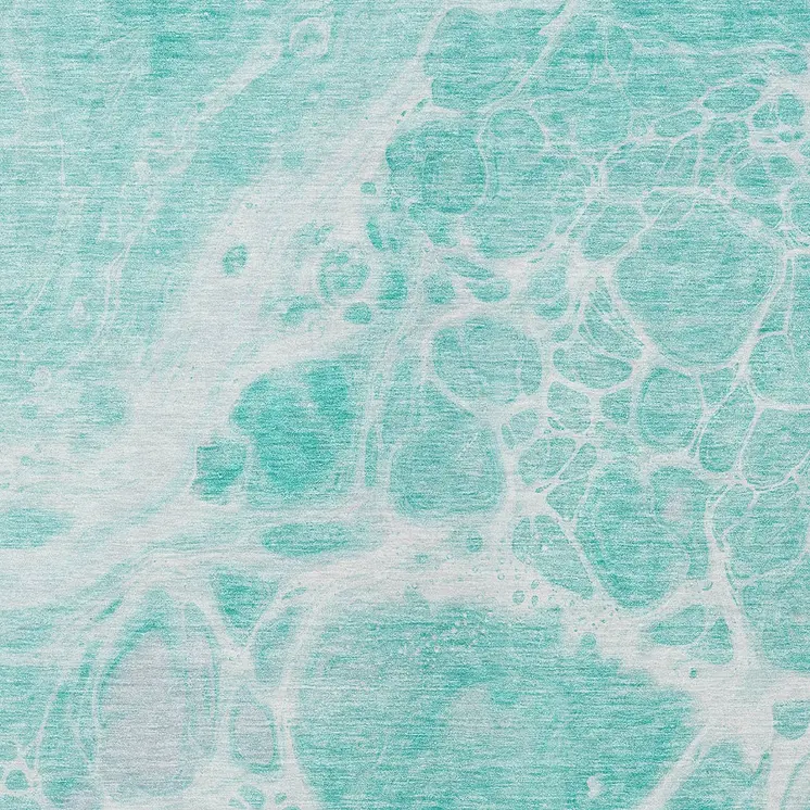5' X 8' Aqua Teal Blue And Ivory Nautical Washable Indoor Outdoor Area Rug