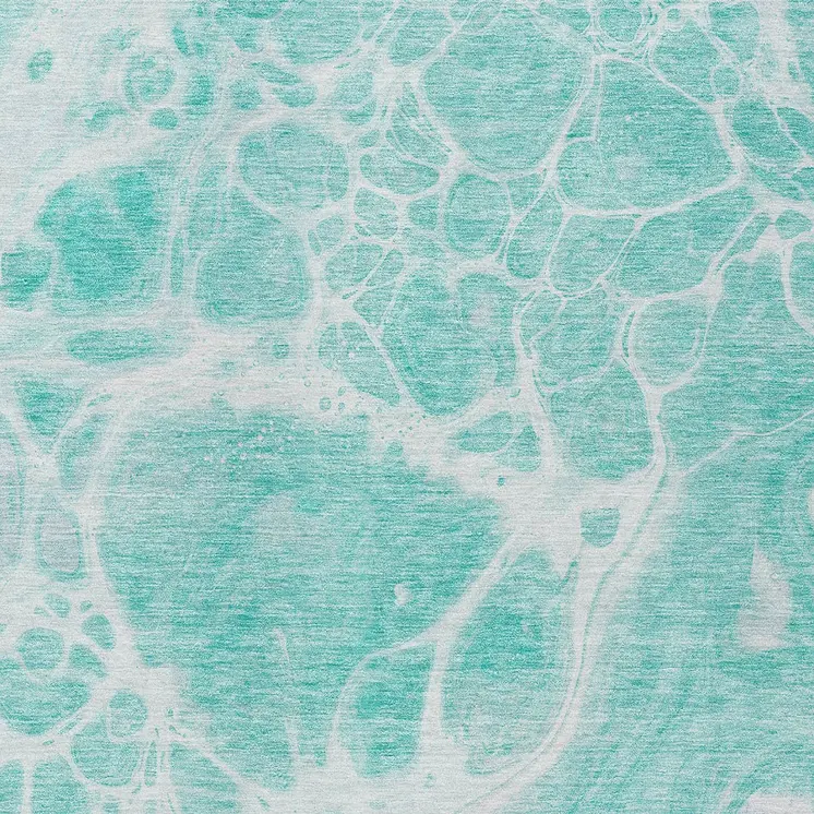 10' X 14' Aqua Teal Blue And Ivory Nautical Washable Indoor Outdoor Area Rug