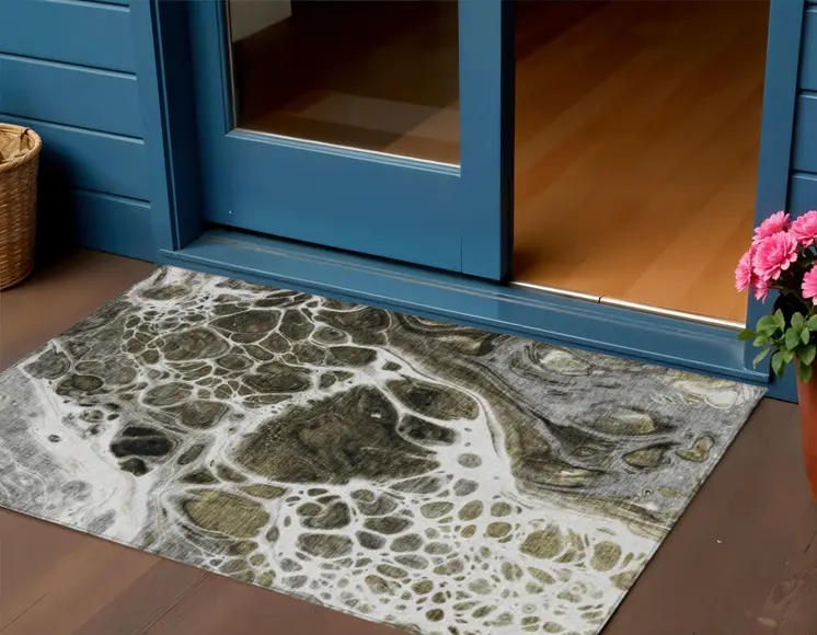 3' X 5' Chocolate Beige And Taupe Nautical Washable Indoor Outdoor Area Rug