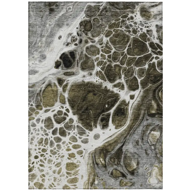 3' X 5' Chocolate Beige And Taupe Nautical Washable Indoor Outdoor Area Rug