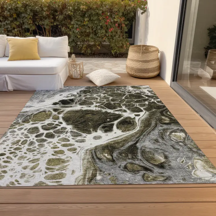 5' X 8' Chocolate Beige And Taupe Nautical Washable Indoor Outdoor Area Rug