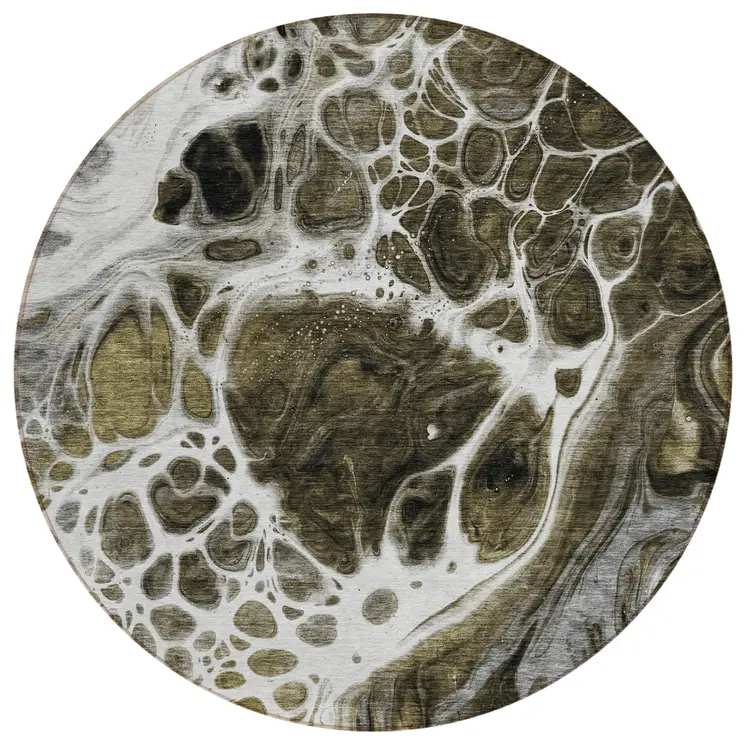 8' Chocolate Beige And Taupe Round Nautical Washable Indoor Outdoor Area Rug
