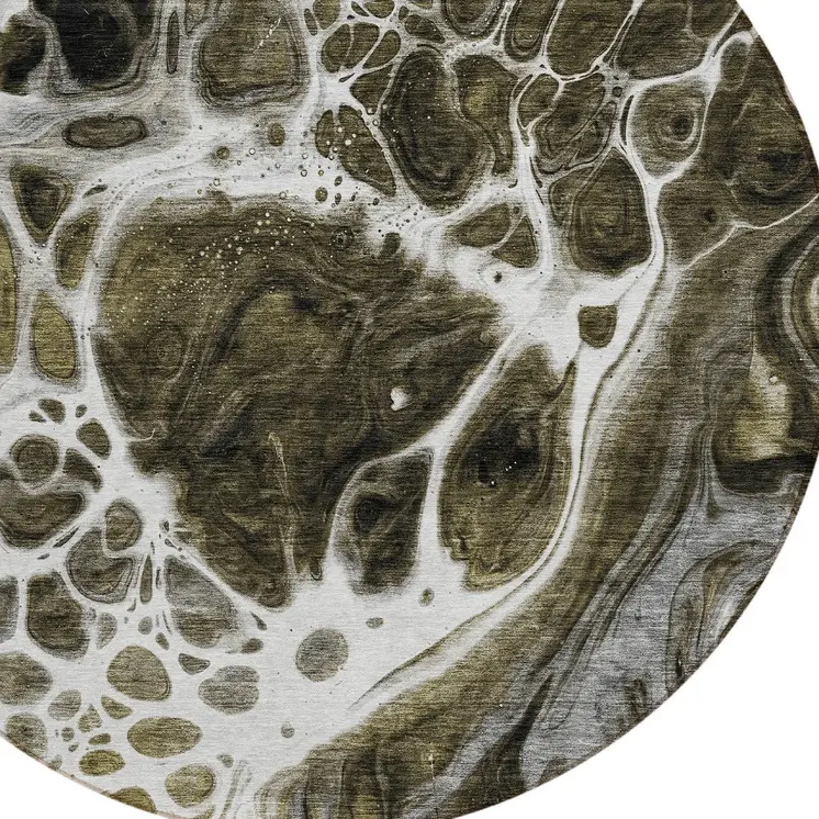 8' Chocolate Beige And Taupe Round Nautical Washable Indoor Outdoor Area Rug