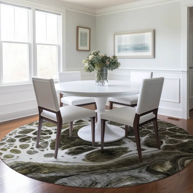 8' Chocolate Beige And Taupe Round Nautical Washable Indoor Outdoor Area Rug