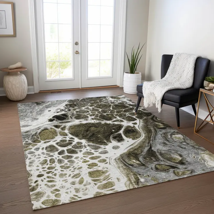 8' X 10' Chocolate Beige And Taupe Nautical Washable Indoor Outdoor Area Rug