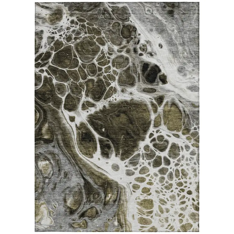 10' X 14' Chocolate Beige And Taupe Nautical Washable Indoor Outdoor Area Rug