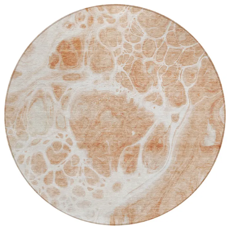 8' Copper And Ivory Round Nautical Washable Indoor Outdoor Area Rug