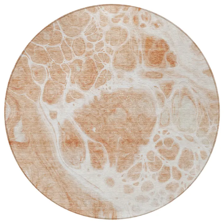 8' Copper And Ivory Round Nautical Washable Indoor Outdoor Area Rug