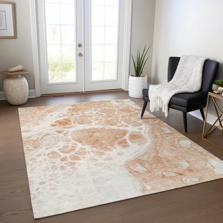 9' X 12' Copper And Ivory Nautical Washable Indoor Outdoor Area Rug