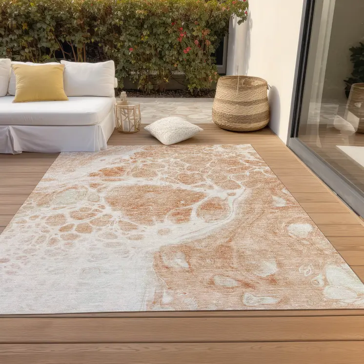 10' X 14' Copper And Ivory Nautical Washable Indoor Outdoor Area Rug