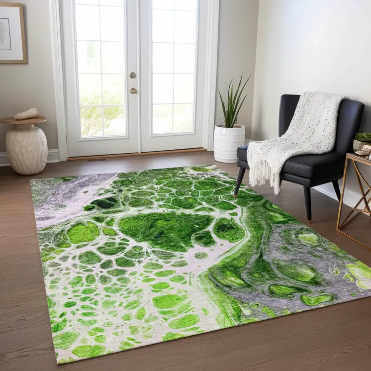 3' X 5' Lime Green And Gray Nautical Washable Indoor Outdoor Area Rug