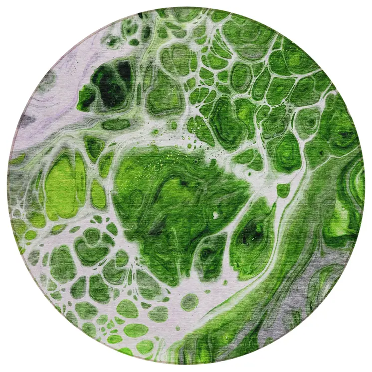 8' Lime Green And Gray Round Nautical Washable Indoor Outdoor Area Rug
