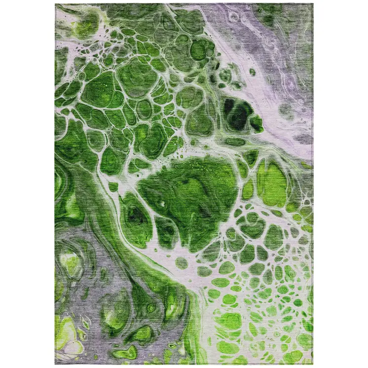 9' X 12' Lime Green And Gray Nautical Washable Indoor Outdoor Area Rug