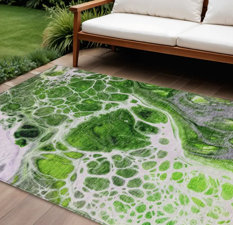 10' X 14' Lime Green And Gray Nautical Washable Indoor Outdoor Area Rug