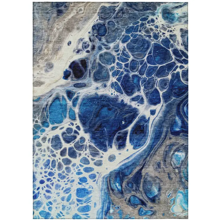 5' X 8' Navy Blue And Gray Nautical Washable Indoor Outdoor Area Rug