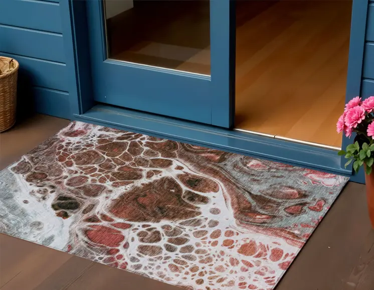 3' X 5' Red Copper And Gray Nautical Washable Indoor Outdoor Area Rug