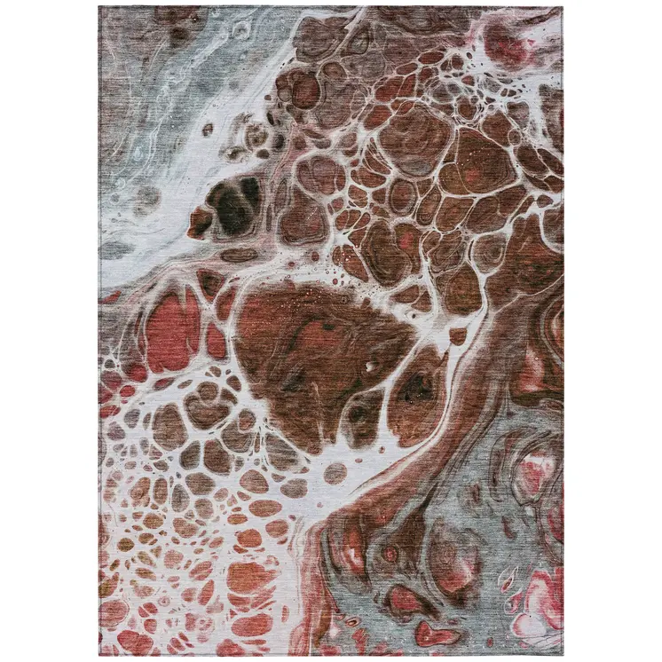 3' X 5' Red Copper And Gray Nautical Washable Indoor Outdoor Area Rug