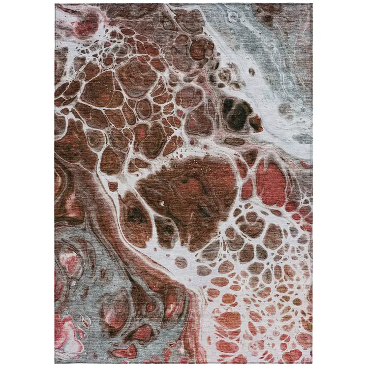 5' X 8' Red Copper And Gray Nautical Washable Indoor Outdoor Area Rug