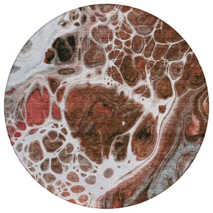 8' Red Copper And Gray Round Nautical Washable Indoor Outdoor Area Rug