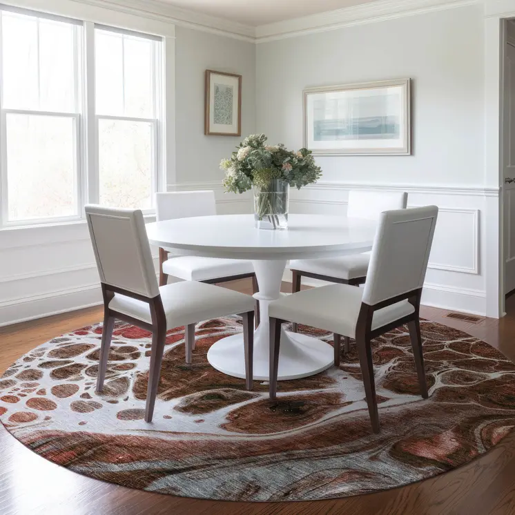 8' Red Copper And Gray Round Nautical Washable Indoor Outdoor Area Rug