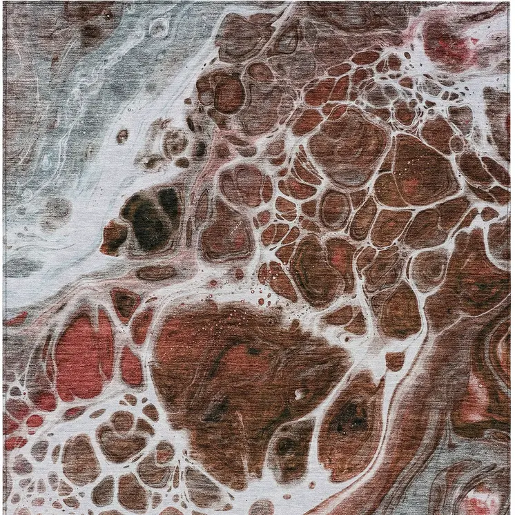 9' X 12' Red Copper And Gray Nautical Washable Indoor Outdoor Area Rug