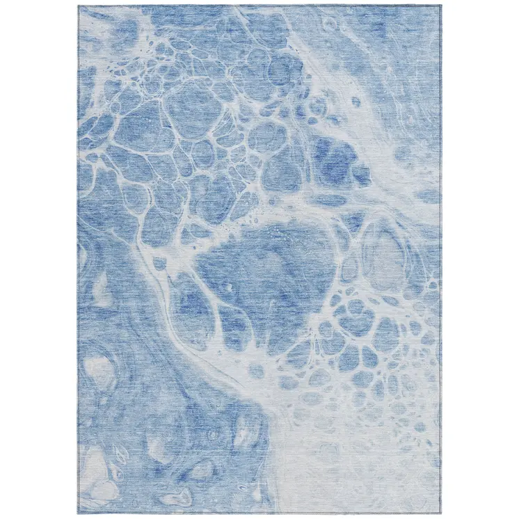 3' X 5' Sky Blue And Denim Blue Nautical Washable Indoor Outdoor Area Rug