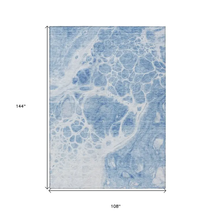 9' X 12' Sky Blue And Denim Blue Nautical Washable Indoor Outdoor Area Rug