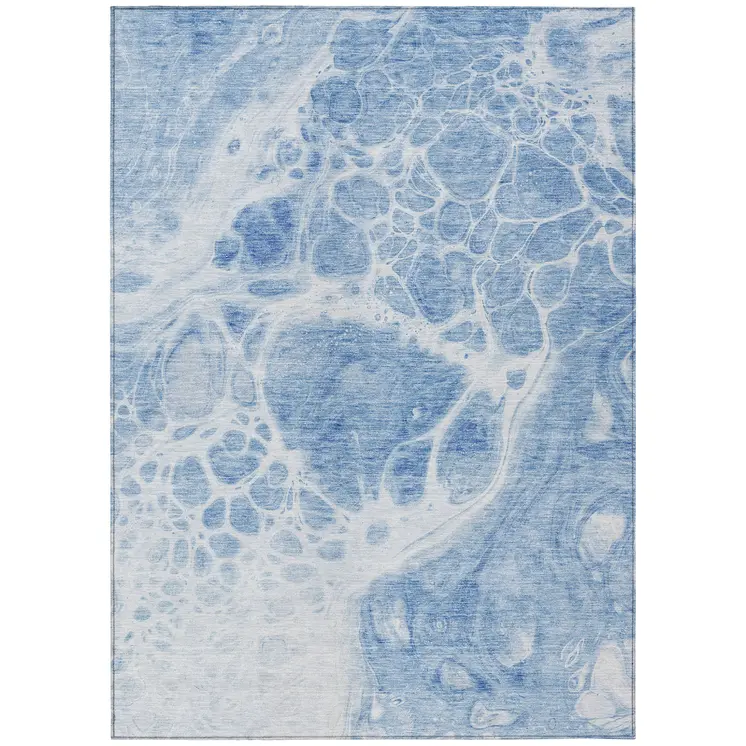 9' X 12' Sky Blue And Denim Blue Nautical Washable Indoor Outdoor Area Rug