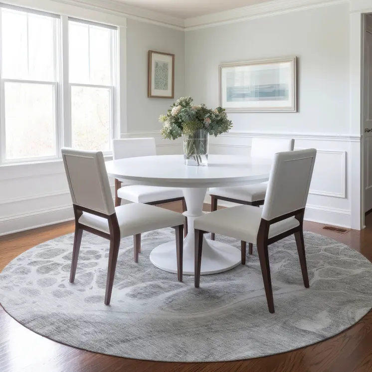 8' Gray Silver And Ivory Round Nautical Washable Indoor Outdoor Area Rug