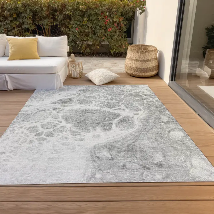 8' X 10' Gray Silver And Ivory Nautical Washable Indoor Outdoor Area Rug