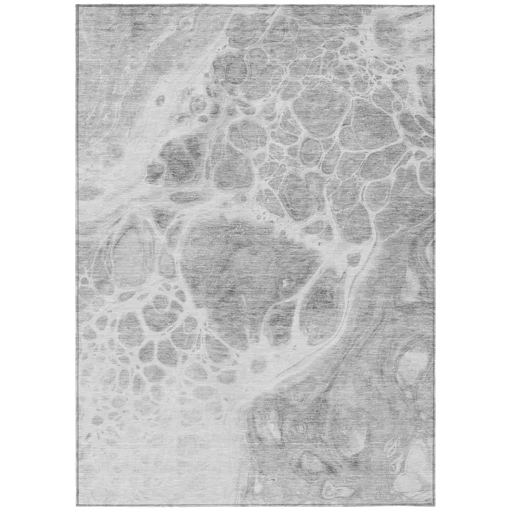8' X 10' Gray Silver And Ivory Nautical Washable Indoor Outdoor Area Rug