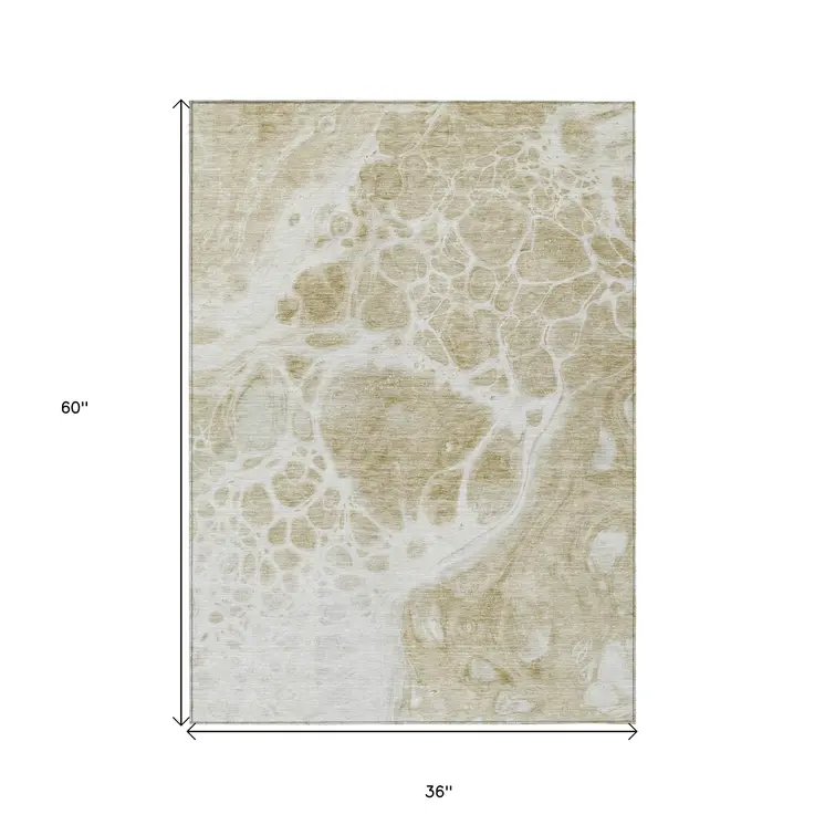 3' X 5' Taupe Beige And Ivory Nautical Washable Indoor Outdoor Area Rug