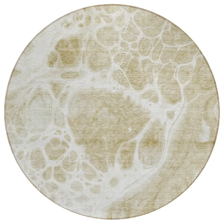 8' Taupe Beige And Ivory Round Nautical Washable Indoor Outdoor Area Rug